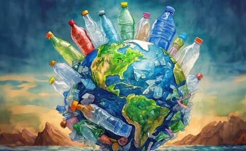 Earth Day Image of Plastic Water bottles around the world