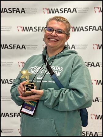 Nicolet College Financial Aid Manager Casey Lehmann receives 2024 New Professional Award from the Wisconsin Association of Student Financial Aid Administrators.