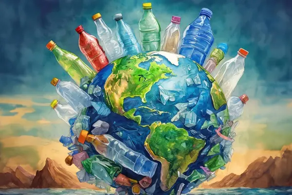 Earth Day Image of Plastic Water bottles around the world