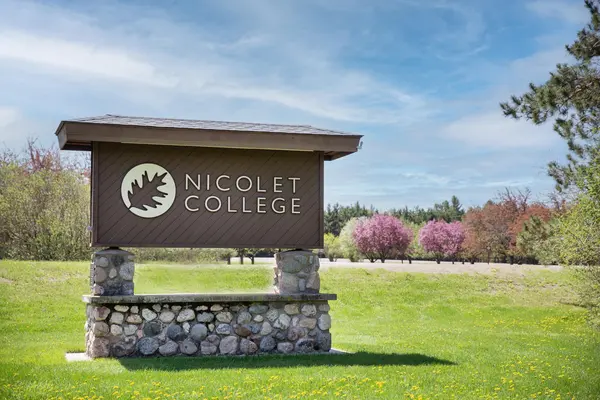 The Nicolet College sign at the campus entrance.