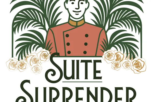 An illustration of a hotel bellhop surrounded by palm trees.