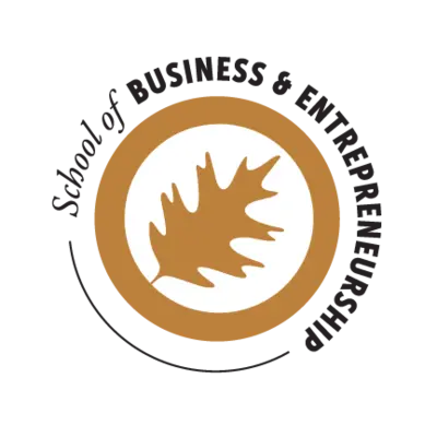 Brown leaf logo with text reading "School of Business & Entrepreneurship."