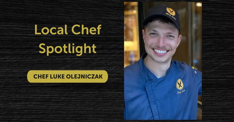 Photo of Chef Luke Olejniczako and January 18 date for chef spotlight
