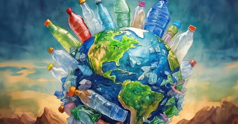 Earth Day Image of Plastic Water bottles around the world