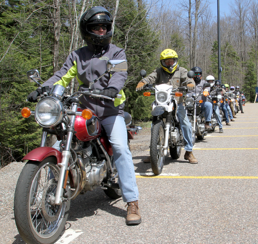 motorcycle riders lined up for class