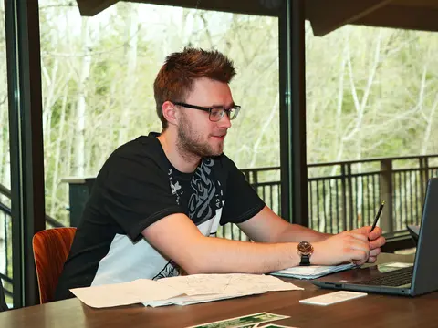 Man studying at the computer