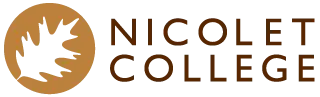 Nicolet College logo with a brown leaf design.