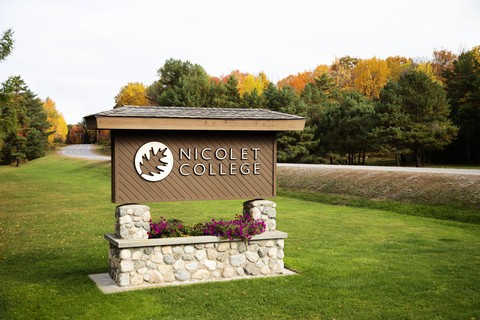 Nicolet College Entrance Sign in the Fall