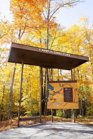 campus map sign in the fall