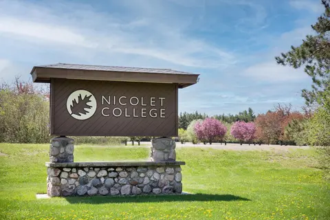 The Nicolet College sign at the campus entrance.