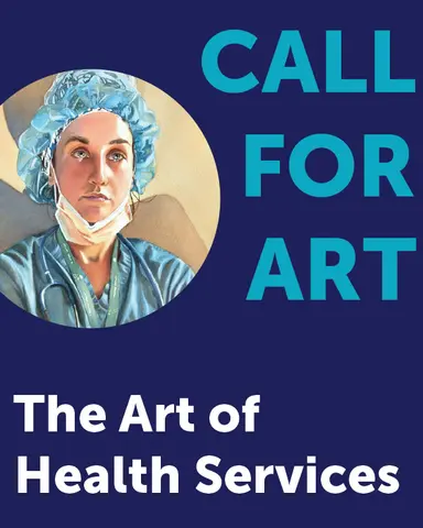 Nurse in scrubs and mask, with text "CALL FOR ART."