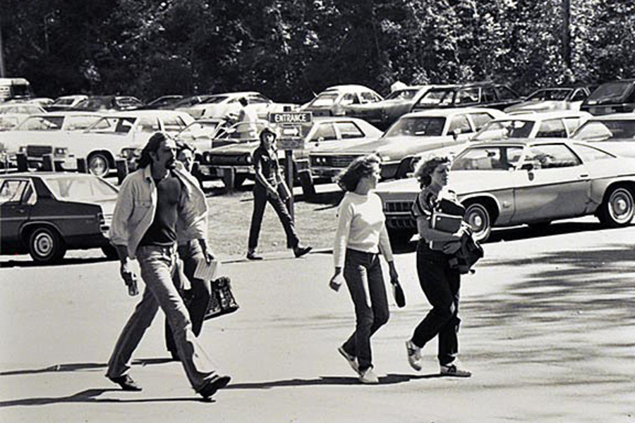 Historic photo of students on campus